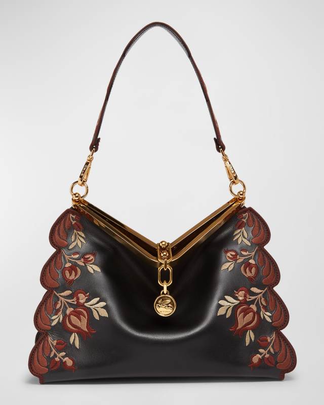 Embroidered Leather Shoulder Bag